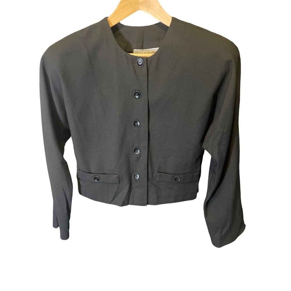 Norton McCaughton Black Long Sleeve Collarless Cropped Jacket SZ 8